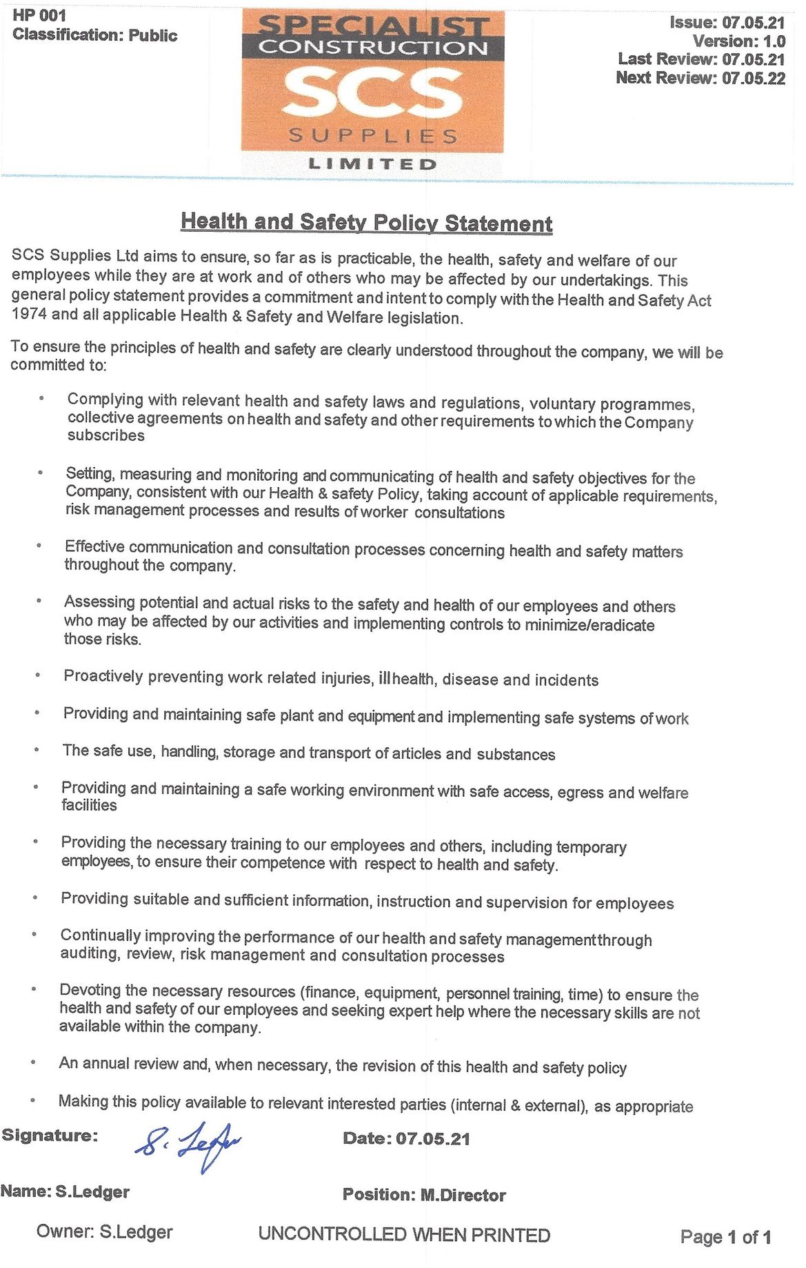 Health & Safety Policy